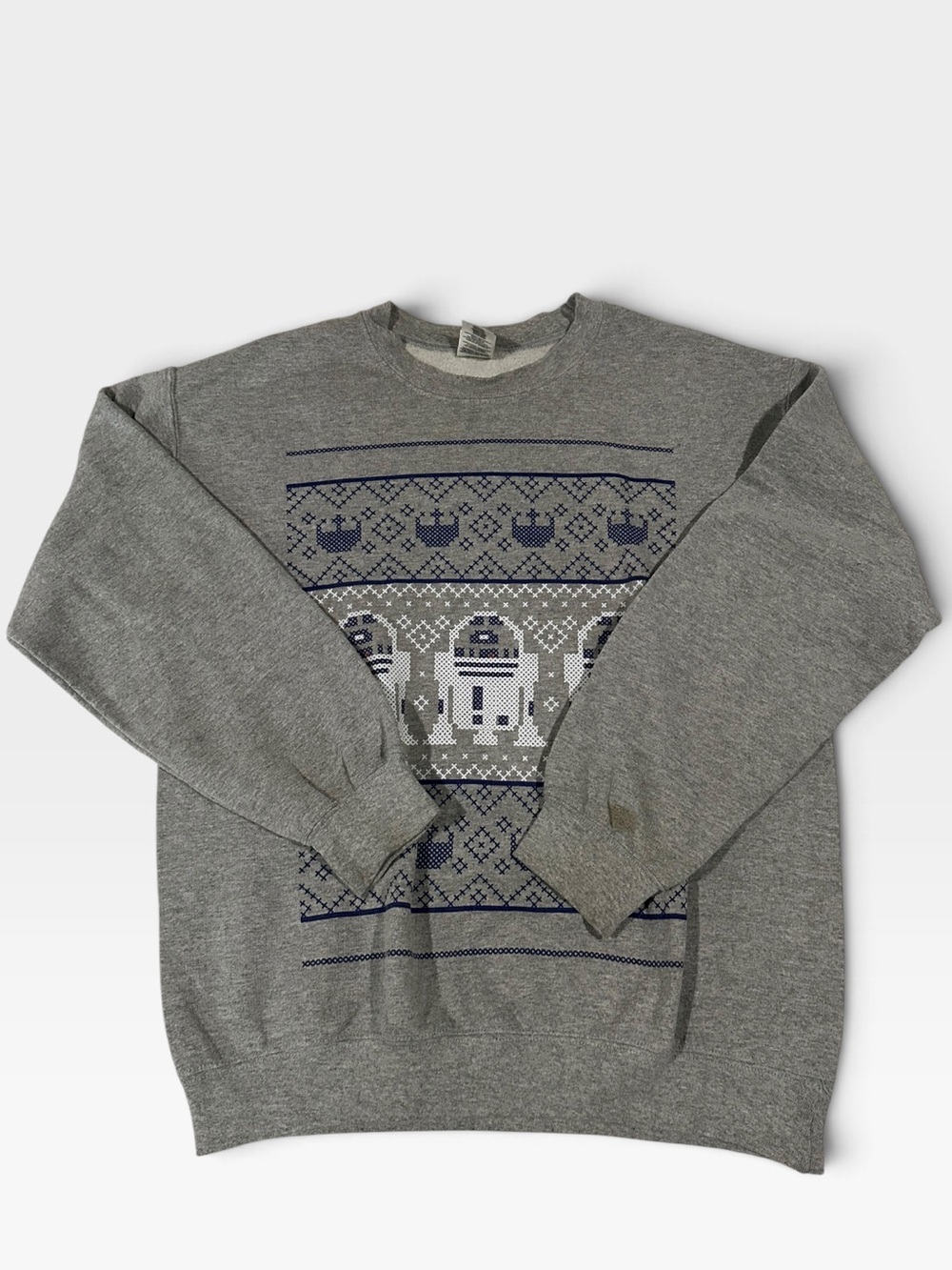 Star Wars R2-D2 Faux Knit Fair Isle Holiday Sweatshirt Gray Men's M